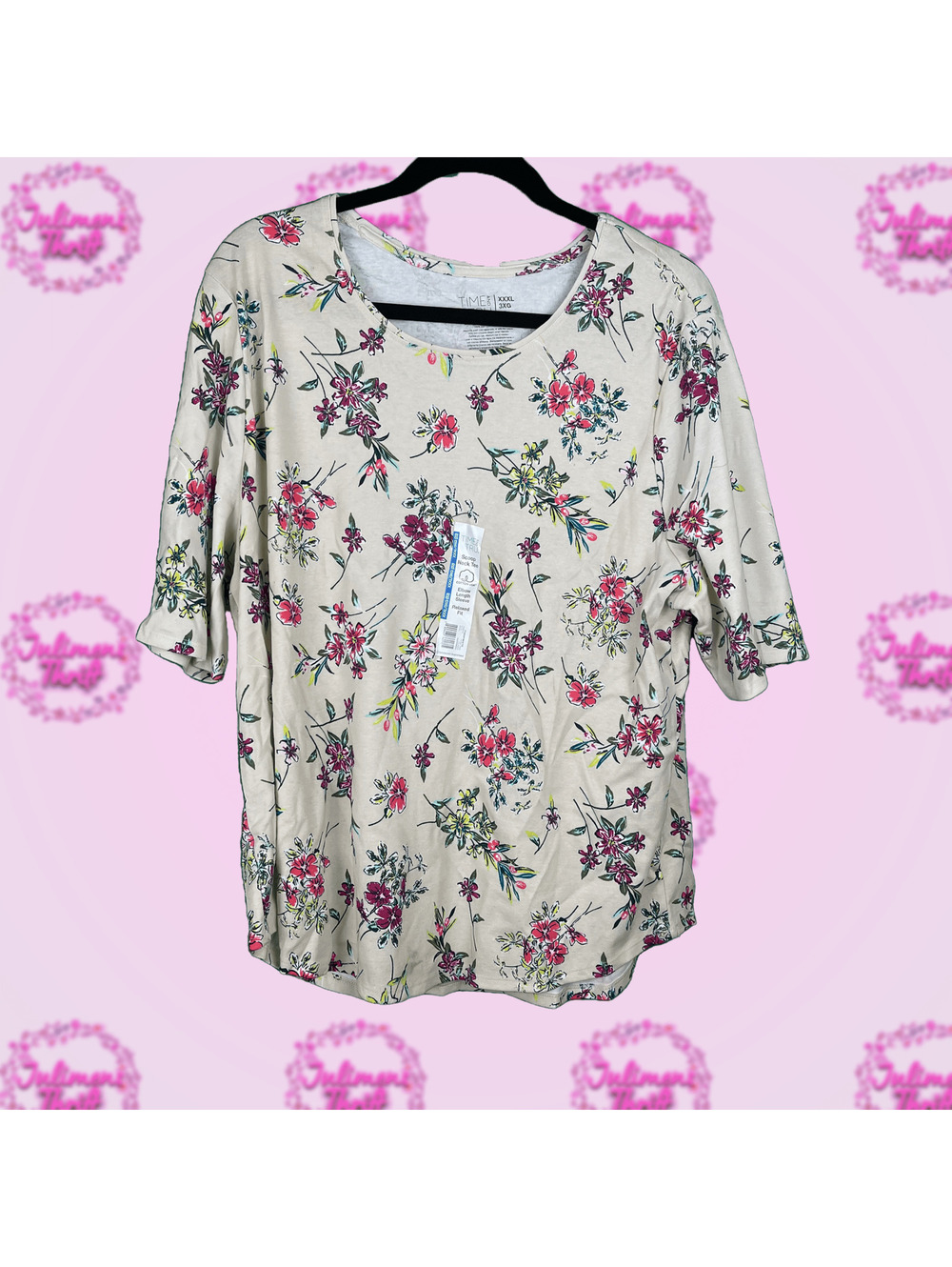 Time & Tru Floral Scoop Neck Tee